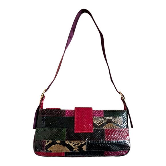KAZUYO NAKANO Animal Print Leather Patches Satin Shoulder Bag Top Handle Zipper - Picture 9 of 9